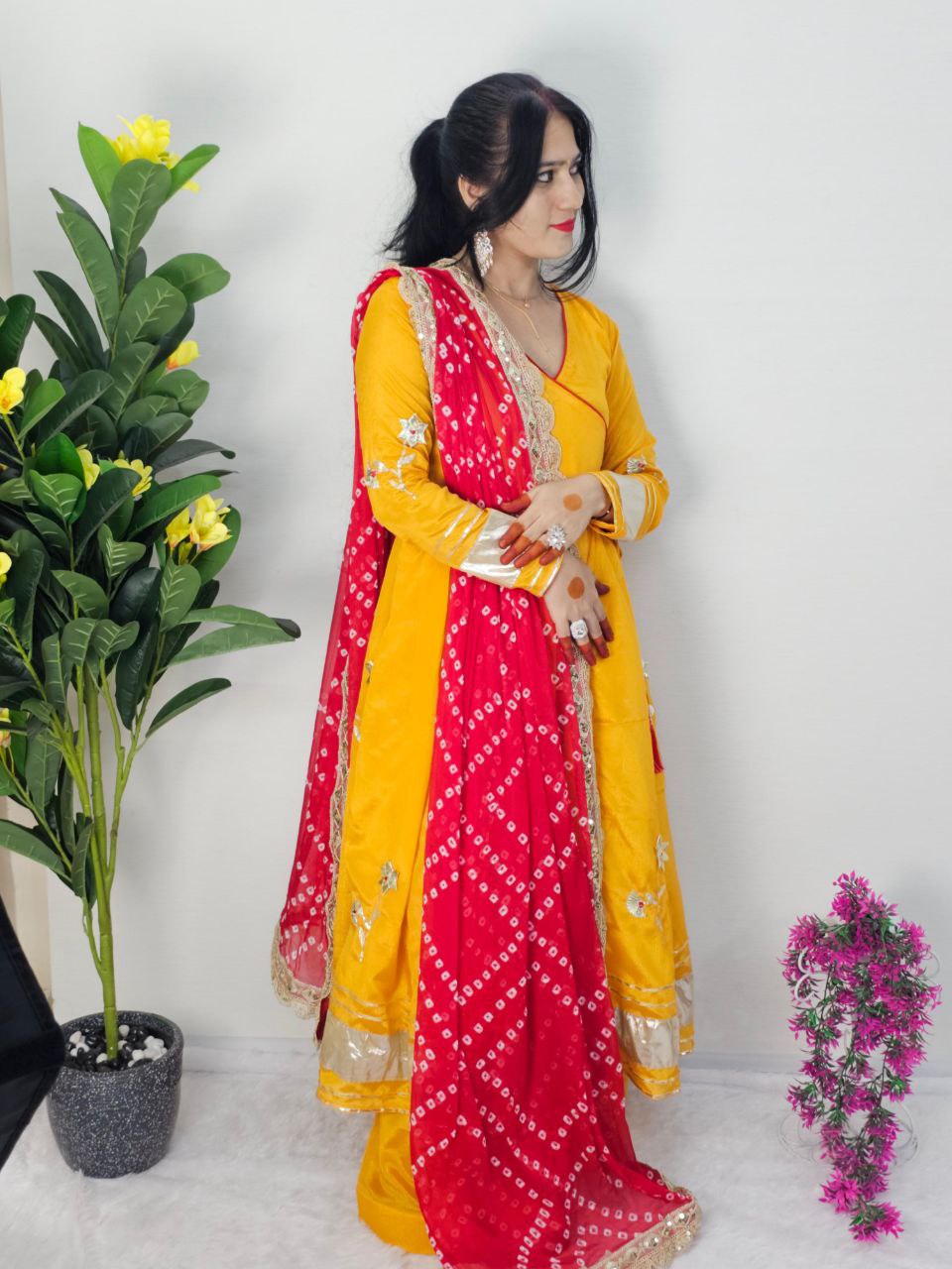 Purely Handmade Anarkali Plazzo Set with Bandhani Dupatta β A Royal Festive Look π